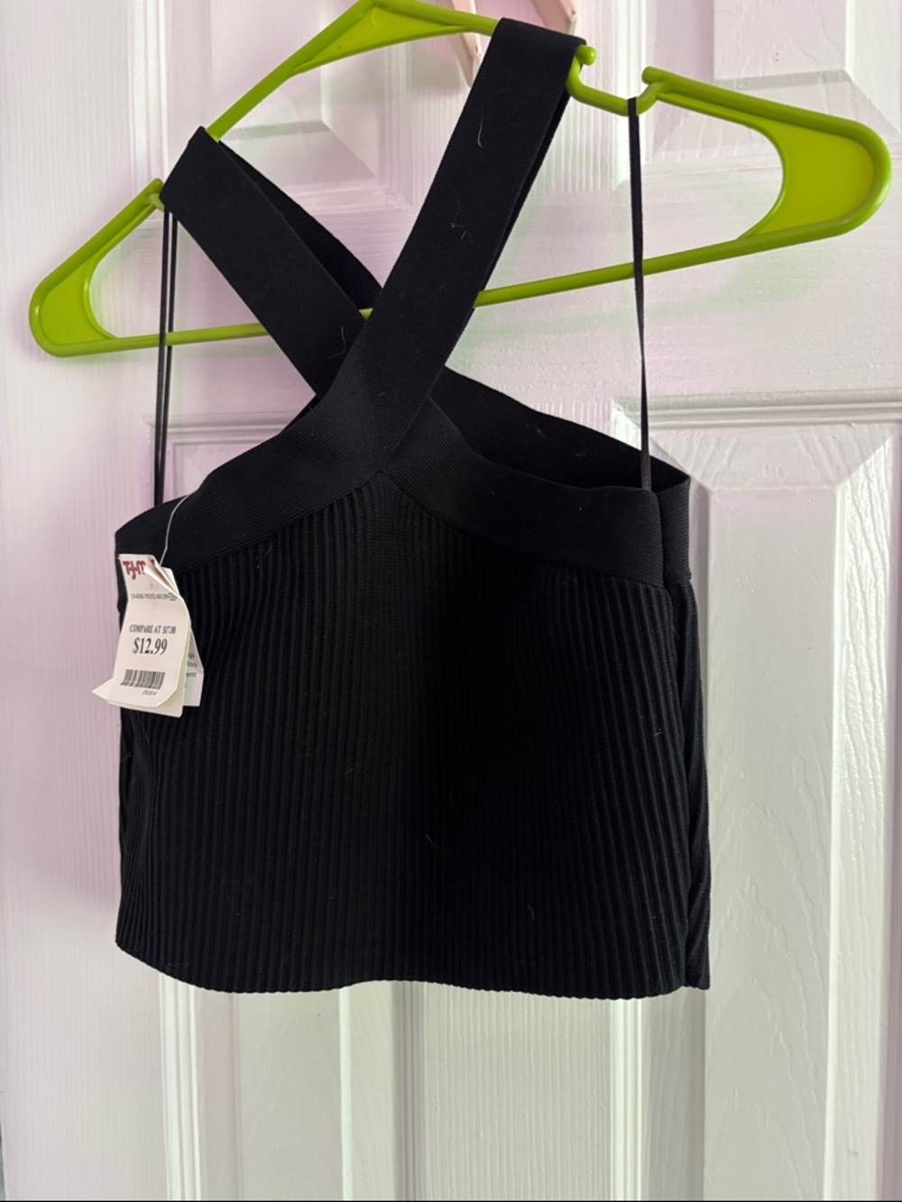 Black Ribbed Cross-Back Tank - Picture 2 of 6